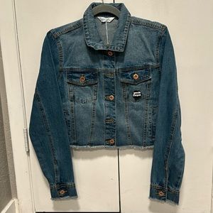 Jean Jacket with Rock Patches. Size Large